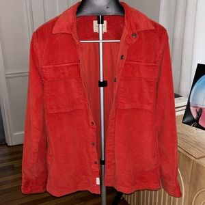 Scarlet Orange Red Corduroy Button Down jacket Shirt